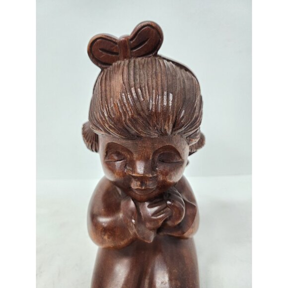Vintage Hand Carved Wood Praying Girl Figurine Statue Religious Display Decor - Picture 2 of 7